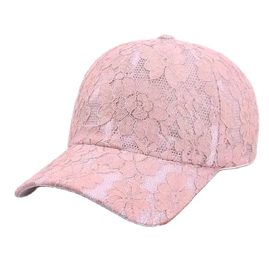 Baseballkappen für Damen im Prinzessinnen-Stil mit Spitzenstickerei und Blumenmuster aus Netzstoff für Frühling und Sommer – atmungsaktive Snapback-Kappen für junge Damen BQ091