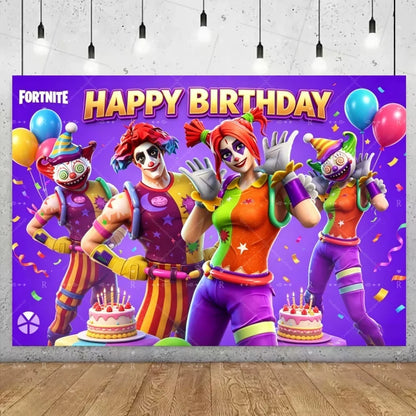 Fundo decorativo de aniversário com tema Fortnite — banner gamer Fortnite para meninos e meninas, pano de fundo para fotografia e presente para crianças