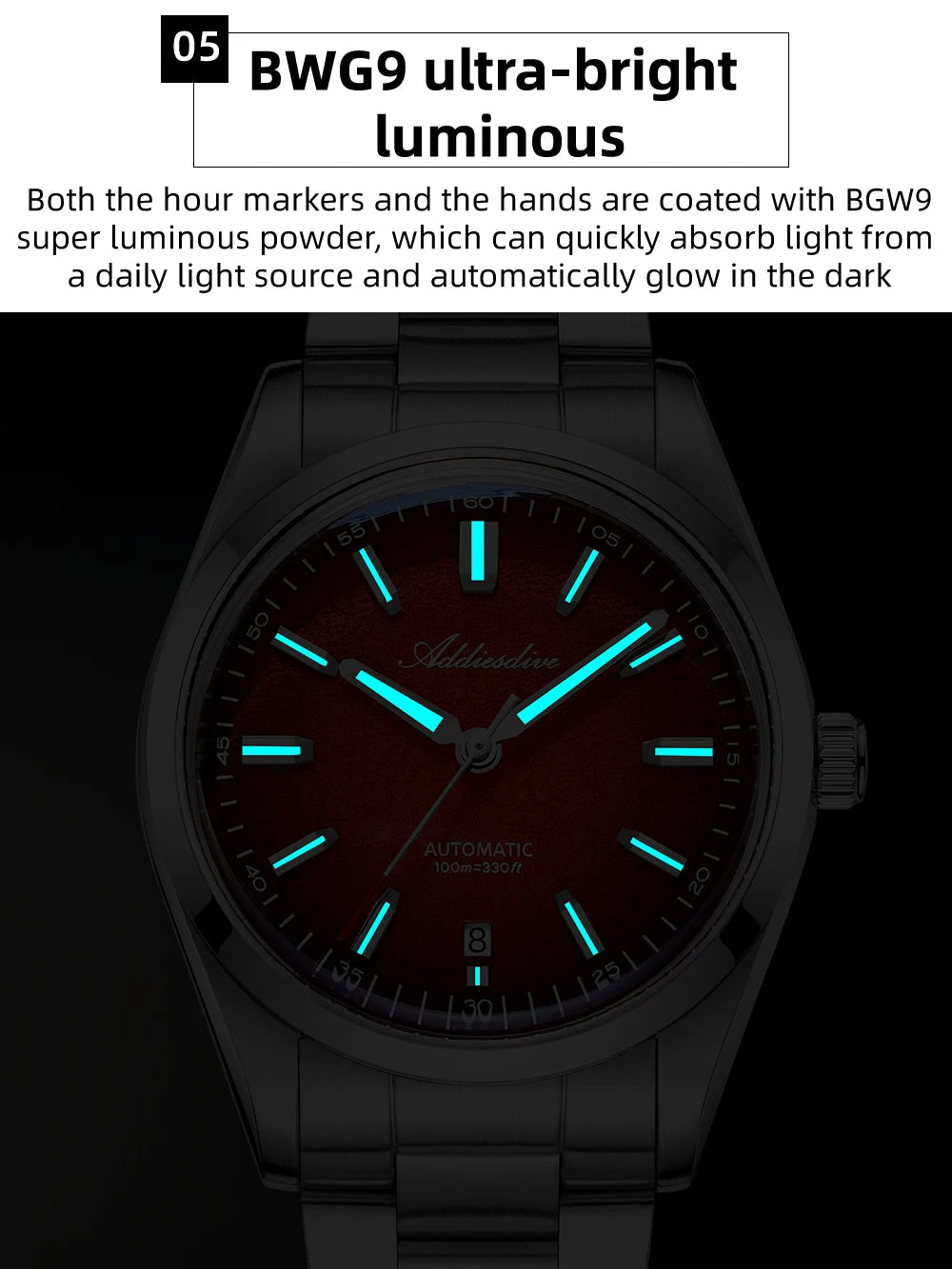ADDIESDIVE New 2026 Luxury Men's Mechanic Quartz Analog Watch Super Luminous Steel Watch 10Bar Bubble Glass Personalized Watches