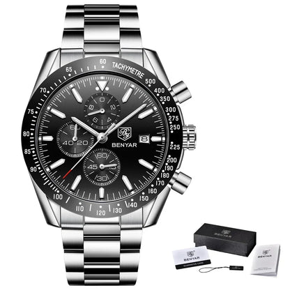 Reloj para hombre BENYAR 5140, reloj deportivo informal, reloj de cuarzo de lujo resistente al agua, cronógrafo militar de marca de alta gama.