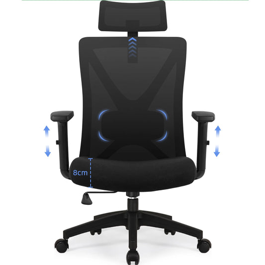 AUTHMIC Ergonomic Office Chair Mesh Back, 5D Lumbar Support, Reclining 90–135°, Adjustable Armrest & Headrest for Home Office