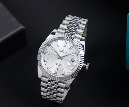 Cronos DateJ Luxury Men's Watch, Stainless Steel 5 Links Bracelet, PT5000 Miyota 9015, 100m Water Resistant, Sapphire