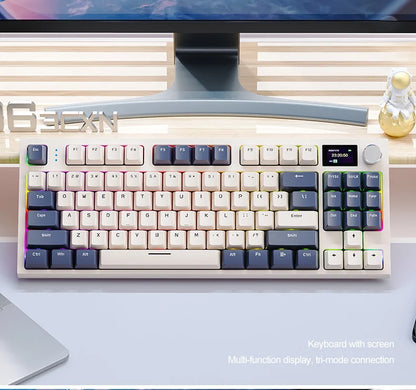 Tastiera meccanica ATTACK SHARK K86 con manopola in metallo, schermo smart TFT a colori, layout a 87 tasti, illuminazione RGB e connessione tri-mode