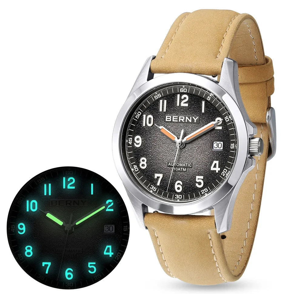 BERNY Automatic Watch Men ST2130 Luminous Mechanical Wristwatch Sapphire Waterproof 10ATM Top Brand Luxury Watch for Men