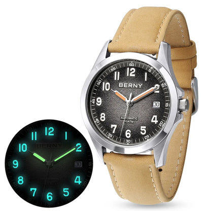 BERNY Automatic Watch Men ST2130 Luminous Mechanical Wristwatch Sapphire Waterproof 10ATM Top Brand Luxury Watch for Men