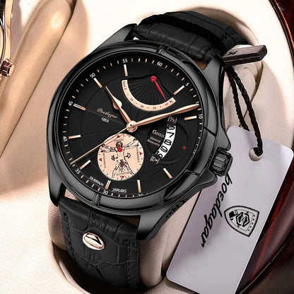 POEDAGAR Quarz-Armbanduhr für Herren – Business-Stil, luxuriös, wasserdicht, beleuchtet, mit Datumsanzeige und Lederarmband – Elegante Herrenuhr