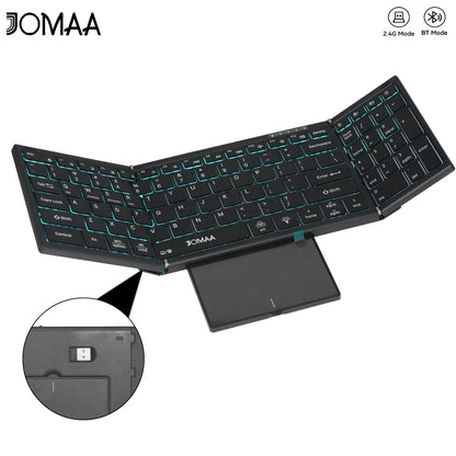 Teclado táctil inalámbrico Bluetooth de modo dual con retroiluminación RGB, 98 teclas, teclado de oficina plegable para PC/portátil/Mac - Negro