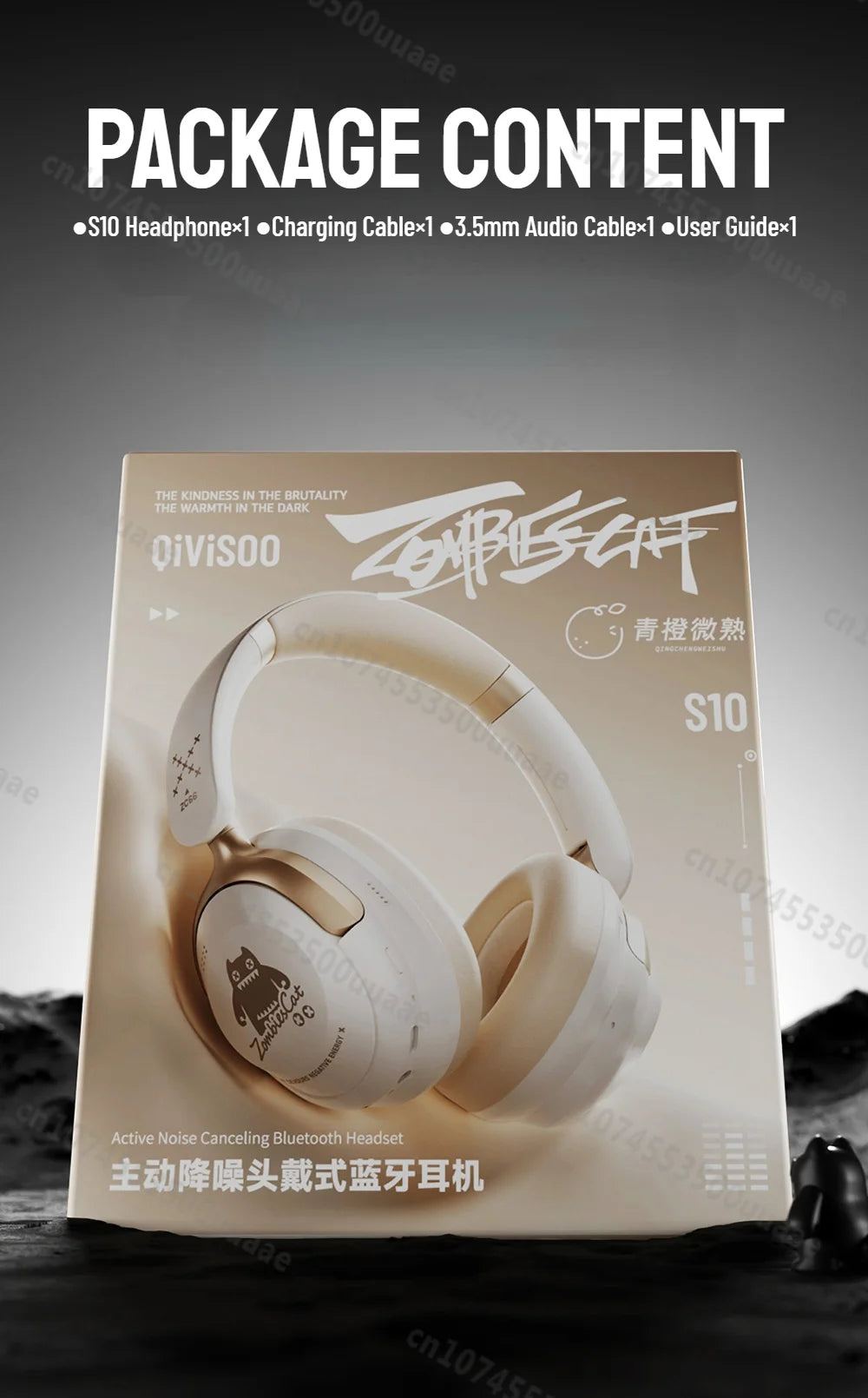Zombies Cat S10 ANC Bluetooth 6.0 Headphones -45dB Active Noise Canceling Earphone HiFi Stereo Over-Ear Wire/Wireless Headset