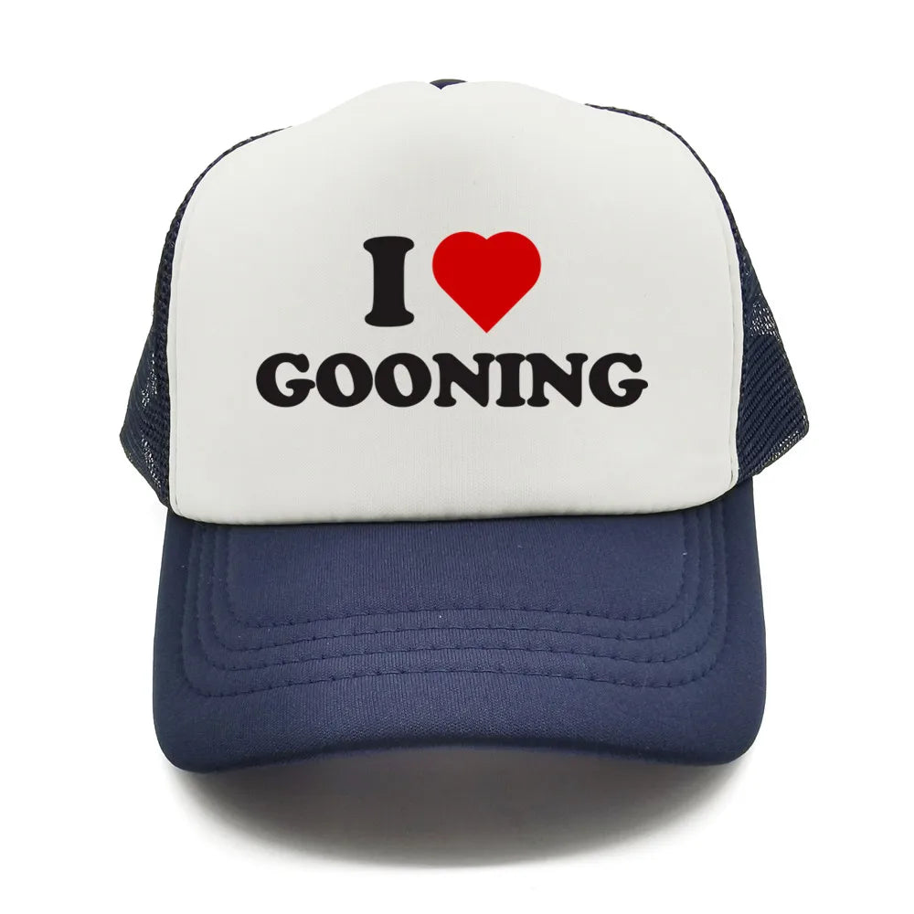 Casquettes de baseball humoristiques « I Love Gooning » – Casquette d'été tendance pour homme en maille, casquette de camionneur humoristique, casquettes unisexes d'extérieur en maille MZ-080