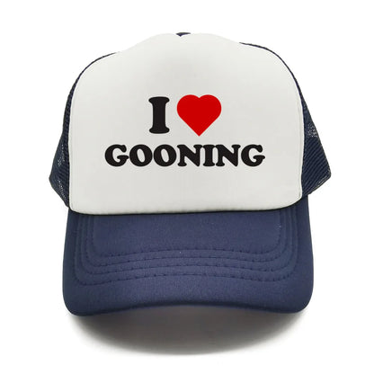 Casquettes de baseball humoristiques « I Love Gooning » – Casquette d'été tendance pour homme en maille, casquette de camionneur humoristique, casquettes unisexes d'extérieur en maille MZ-080