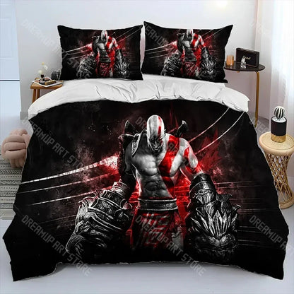 God of War Game Gamers Kratos Comforter Bedding Set,Duvet Cover Bed Set Quilt Cover Pillowcase,king Queen Size Bedding Set Kids