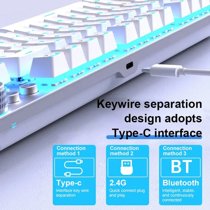 AULA F3001 Mechanical Keyboard Bluetooth Wireless Three Mode Metal Panel Two-color Injection Molding Cool Backlight Effect 87 Key