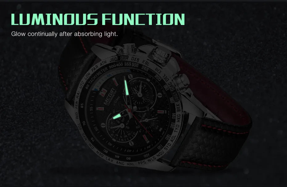 MEGIR 1010 Men's Quartz Watch with Leather Strap, Analog Display, Fashion Design, Stylish Gift for Men relogio feminino
