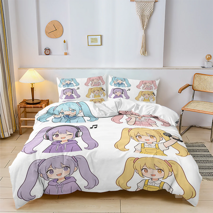 Hatsune Miku Chibi Style Duvet Cover Set Cute Anime Bedding with Pillowcases Gaming Room Teens Kids Bedroom Decor Gift for fans