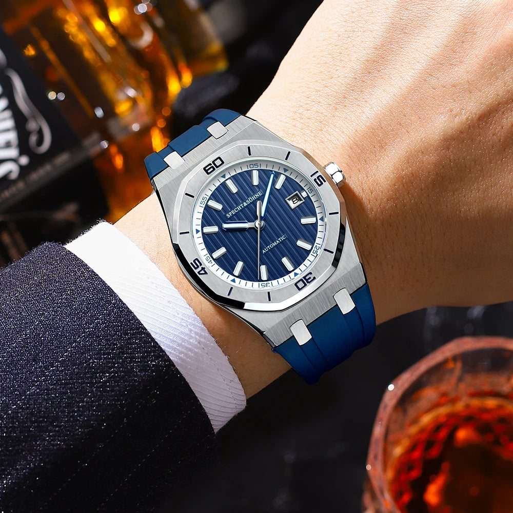Specht&Sohne New Classic Men's Watch 50M Waterproof Luminous Sapphire Crystal Blue Automatic Mechanical Watches Reloj Hombre