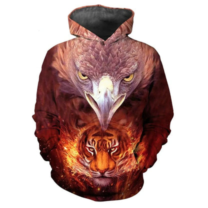 Animal Tiger Eagle Wolf 3D Print Men Women Loose Hoodie Casual Oversized Pullover Popular Fashion Sweatshirt Trend Men's Clothing
