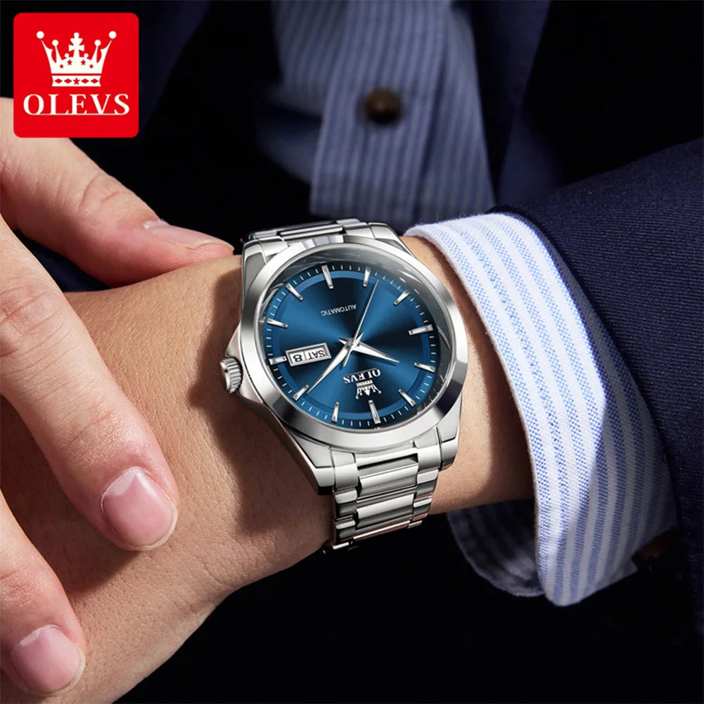 OLEVS 7090 Mens Watch Luxury Original Automatic Mechanical Watch Chronograph Week Date Watches For Man Waterproof Luminous