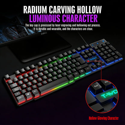 Tastiera gaming meccanica con retroilluminazione RGB, cablata USB, per ufficio e casa, tasti multimediali, layout russo, spagnolo, arabo e inglese