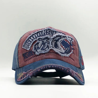 Trendy Shark Pattern Washed Baseball Cap for Men Women, Outdoor Fishing Sun Hat, Unisex Vintage Hip Hop Flat Brim Caps