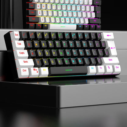 60% compact wired keyboard with 61 key membrane layout, RGB backlighting, ergonomic design, small and portable office computer