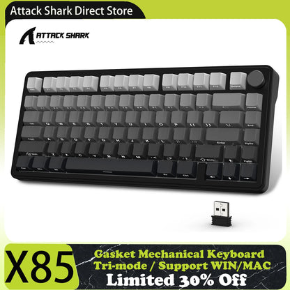 Teclado mecánico ATTACK SHARK X85 trimodo Gasket 75% con perilla CNC, acolchado de 5 capas, hot-swap, retroiluminación RGB y NKRO