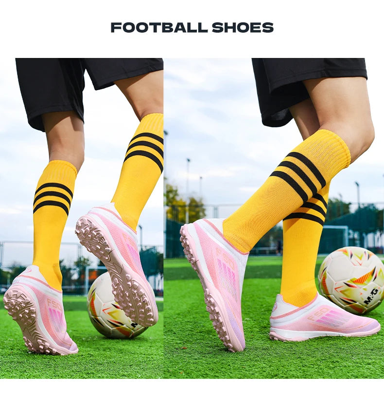 Men Football Boots Futsal Ultralight Soccer Shoes Training TF Match Long Spikes Breathable Indoor Sneakers Cleats Drop Shipping