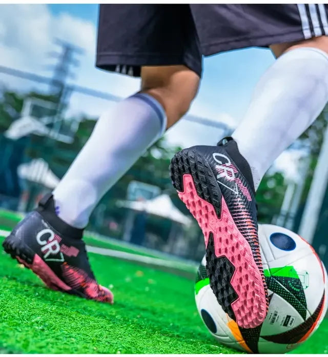 Kids Anti-Collision Toe Football Boots Lace-Up Closure Short Non-Slip Studs Wearproof Breathable Outdoor Grass Game Shoes
