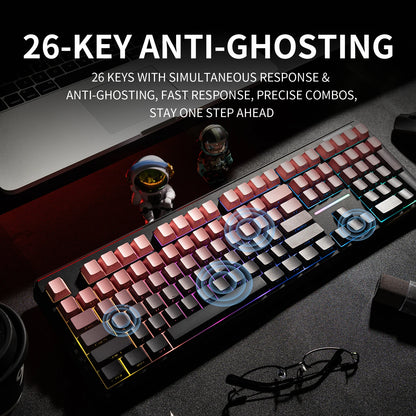 Tastiera Bluetooth V108 Pro Office a bassa rumorosità 2.4G cablata e wireless, layout completo con membrana retroilluminata RGB
