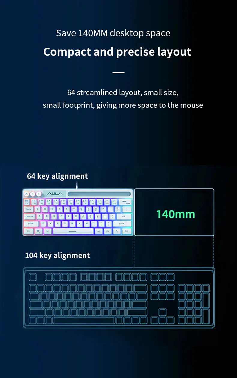 AULA F3061 Mechanical Touch Feel Keyboard 61 Keys Wired Mini Keyboard RGB Backlight Keyboard Desktop Laptop Game Keyboard