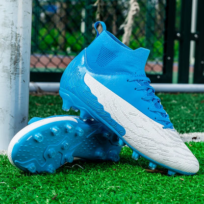 Black Men's Soccer Shoes AG/FG Cleats Training Football Boots High Ankle Sports Shoes for Men Kids Adults Sneakers Sizes 35-45