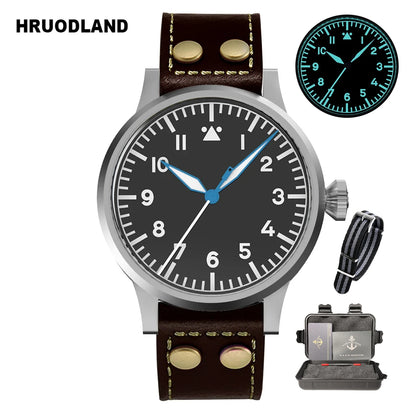 Hruodland Pilot Men's Automatic Mechanical Watch PT5000 Sapphire Luminous C3 Stainless Steel Waterproof 10Bar Men's Watch