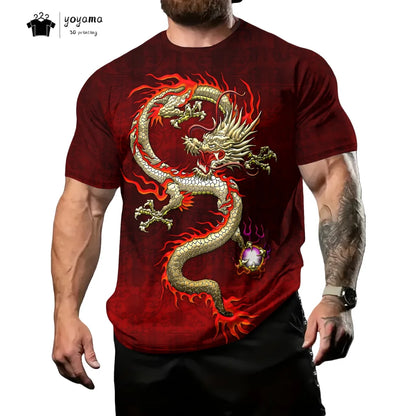 Men's t-shirts Dragon Pattern Short Sleeve Tee Fashion Street O-Neck Top Trend Animal 3D Printing Loose Versatile Men's Clothing