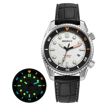 BERNY Automatic Diver Watch for Men Top Luxury Sapphire 316L Steel Blue Dial 200M Waterproof Mechanical Diving Men's Watches