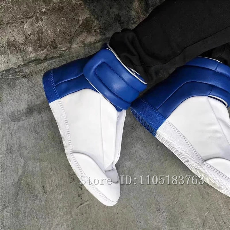 Men Mixed Color Real Leather Ankle Boots Fashion Design Lace-Up High Top Sport Shoes Male Casual Flat Sneakers