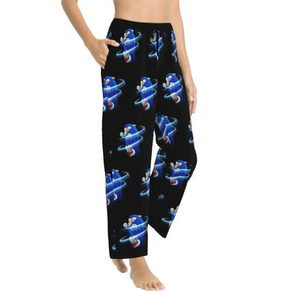 Custom Printed Womens Soniced Pajama Pants Hedgehog Game Sleepwear Sleep Lounge Bottoms with Pockets