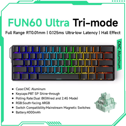 Teclado Mecânico Akko MonsGeek FUN60 com Switch Magnético, 60%, Teclado Gaming, Rapid Trigger 0.01mm, 8K, ARGB, HE/TMR, Teclado Personalizado
