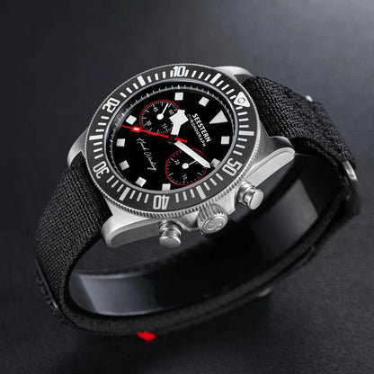 Cronógrafo SEESTERN para homem com movimento mecânico Tianjin ST1901, vidro de safira, bracelete de nylon, autocolante, luminoso, esqueleto