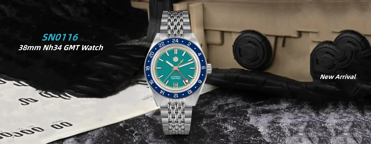 San Martin 39.5mm Limited Edition Full Lume Dial Automatic Men's Watch NH34 GMT 6H Date 10Bar Luxury Watch SN0116W