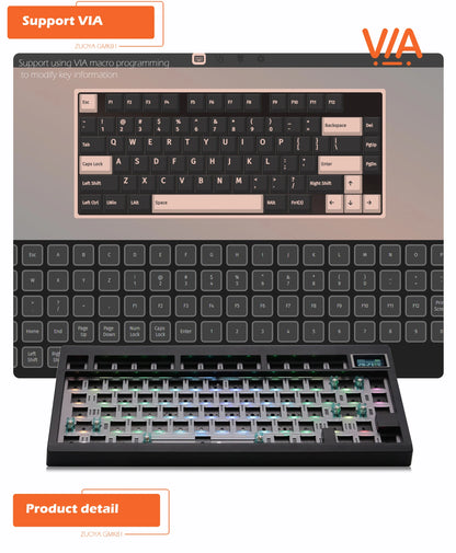 Kit de teclado mecánico ZUOYA GMK81 hot-swappable Bluetooth 2.4G inalámbrico con retroiluminación RGB, estructura gasket y soporte para