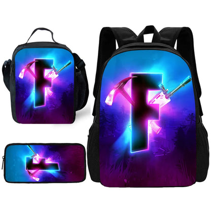 Child School Backpack with Lunch Bags, Pencil Bags, Hot Game Design-F-FortniteS School Bags for Boys Girls Best Gift