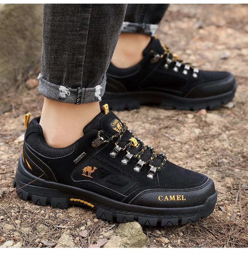 Classic Black Men's Hiking Shoes Outdoor Low-Cut Climbing Walking Shoes Trekking Sneakers Non-Slip Mountaineering Shoes for Men