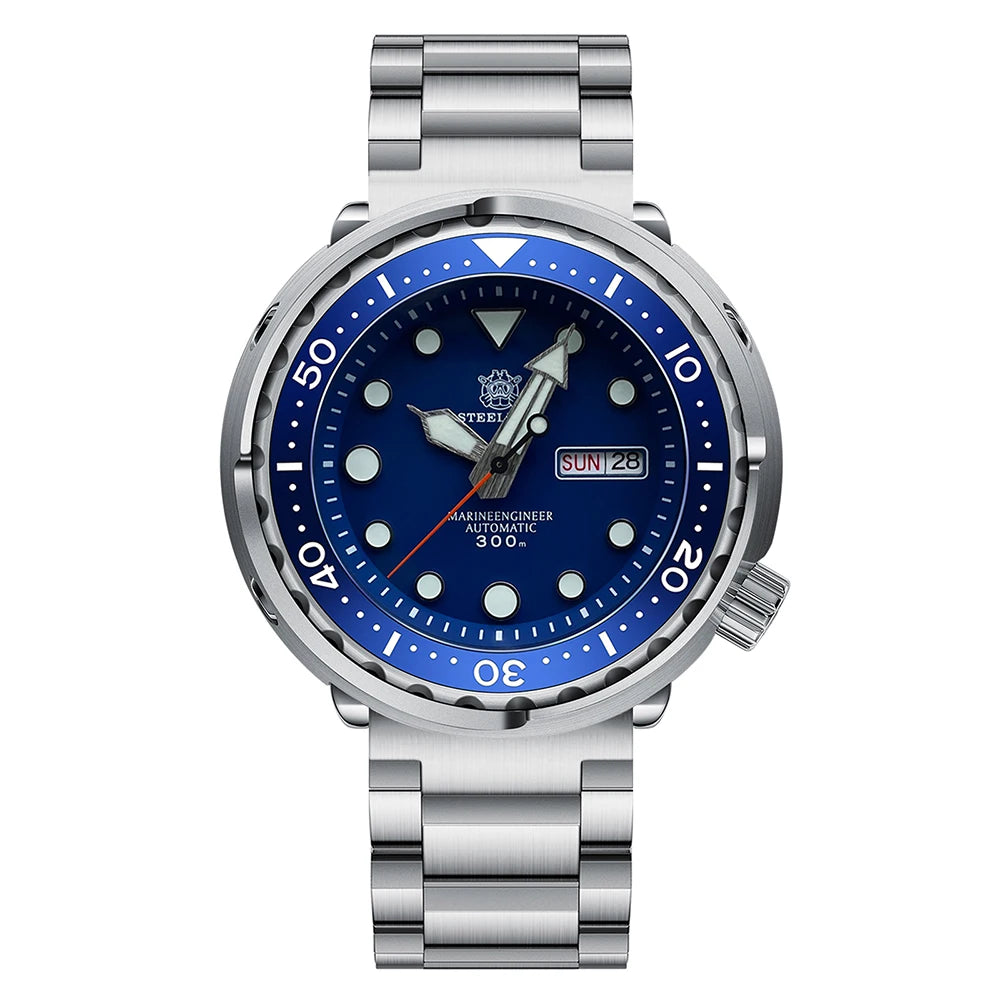 STEELDIVE SD1975W Black Dial Day and Date Function NH36 Automatic Movement 47.5mm Super Luminous 300M Waterproof Tuna Can Watch