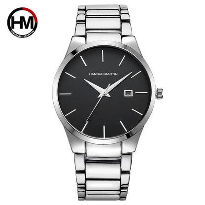 Reloj para hombre Hannah Martin, caja de acero inoxidable, mecanismo de cuarzo, esfera de 41 mm, estilo profesional, con indicador de calendario (imitación)
