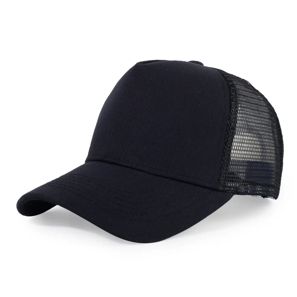 New 5 Pane Mesh Baseball Cap Adult Hip Hop Curved Snapback Hats Summer Sunshade Sun Hat Simple Trucker Cap Advertising