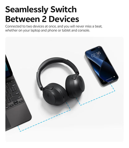 Auscultadores Over-Ear QCY H3S ANC Bluetooth 6.0 – Áudio Espacial Hi-Res LDAC, Cancelamento de Ruído Adaptativo -56dB, Auscultadores Sem Fios