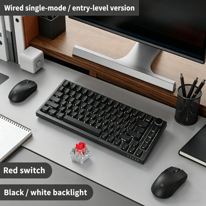 AJAZZ AK820 75% Wired Mechanical Keyboard: Hot‑Swappable, RGB/White/Ice‑Blue Backlit, Volume Knob Control | For Office & Gaming