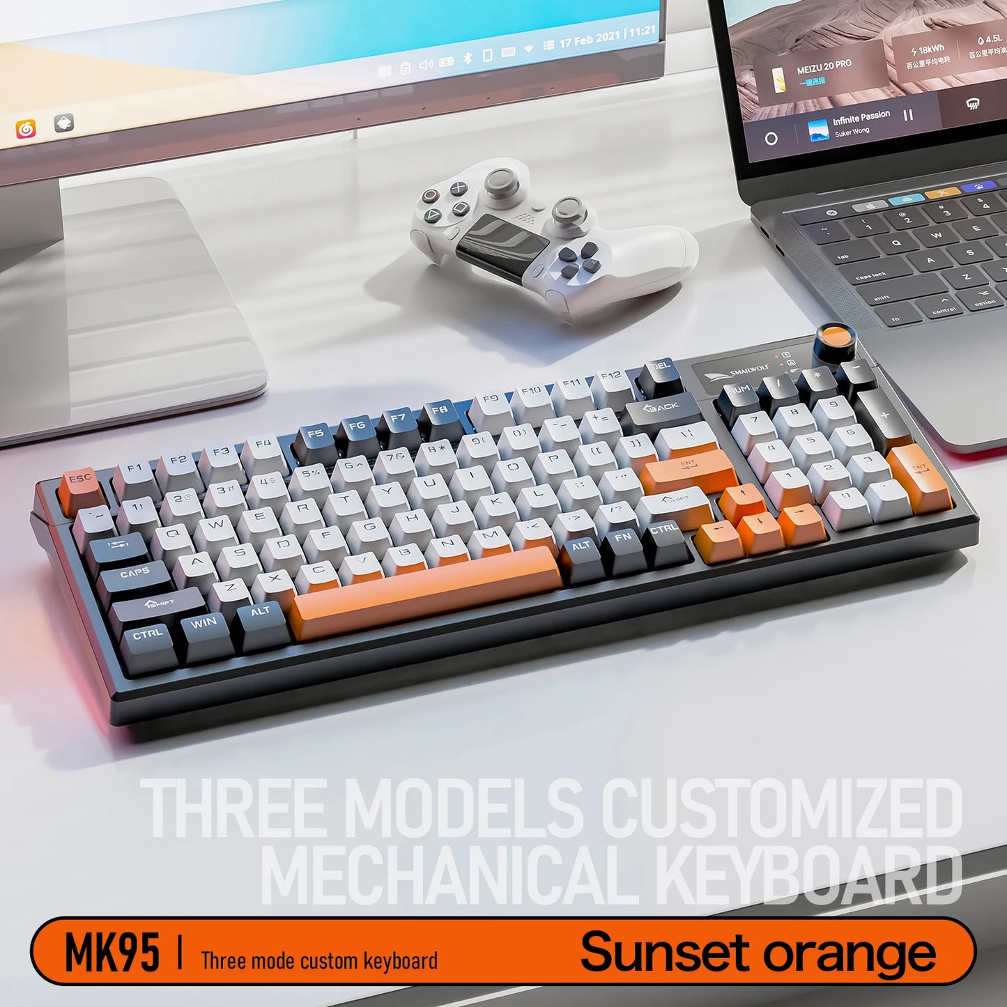 SMAILWOLF MK95 Bluetooth Wireless Three-Mode Mechanical Keyboard Arabic Russian Korean Thai Spanish Keyboard E-Sports Game