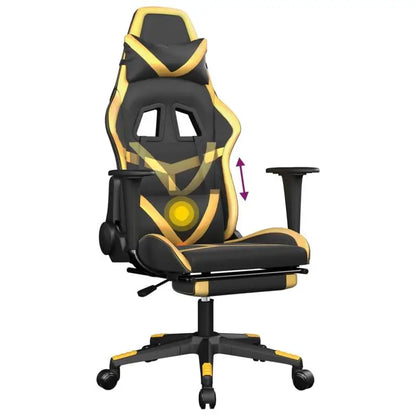Gaming Chair with Footrest Black and Gold 67X64X116-127 cm in Imitation Leather, Reclining 360 Swivel Chair Can Carry 110 kg