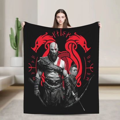 God of War Games Kratos Cartoon  Blanket  Warm Soft Pattern Plush Throw Blanket For Couch Chair Sofa Bed Bedspread Bed Cover