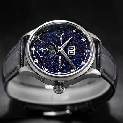 Sugess Moonphase Watch of Men 40mm Automatic Mechanical Wristwatches Origin ST2528 Movement Stainless Steel Blue Sandstone Dials